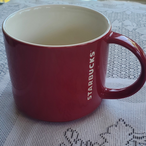 Starbucks 2012 Coffee Mug 14 oz Stackable Red Etch Embossed White Logo Large - Picture 2 of 7